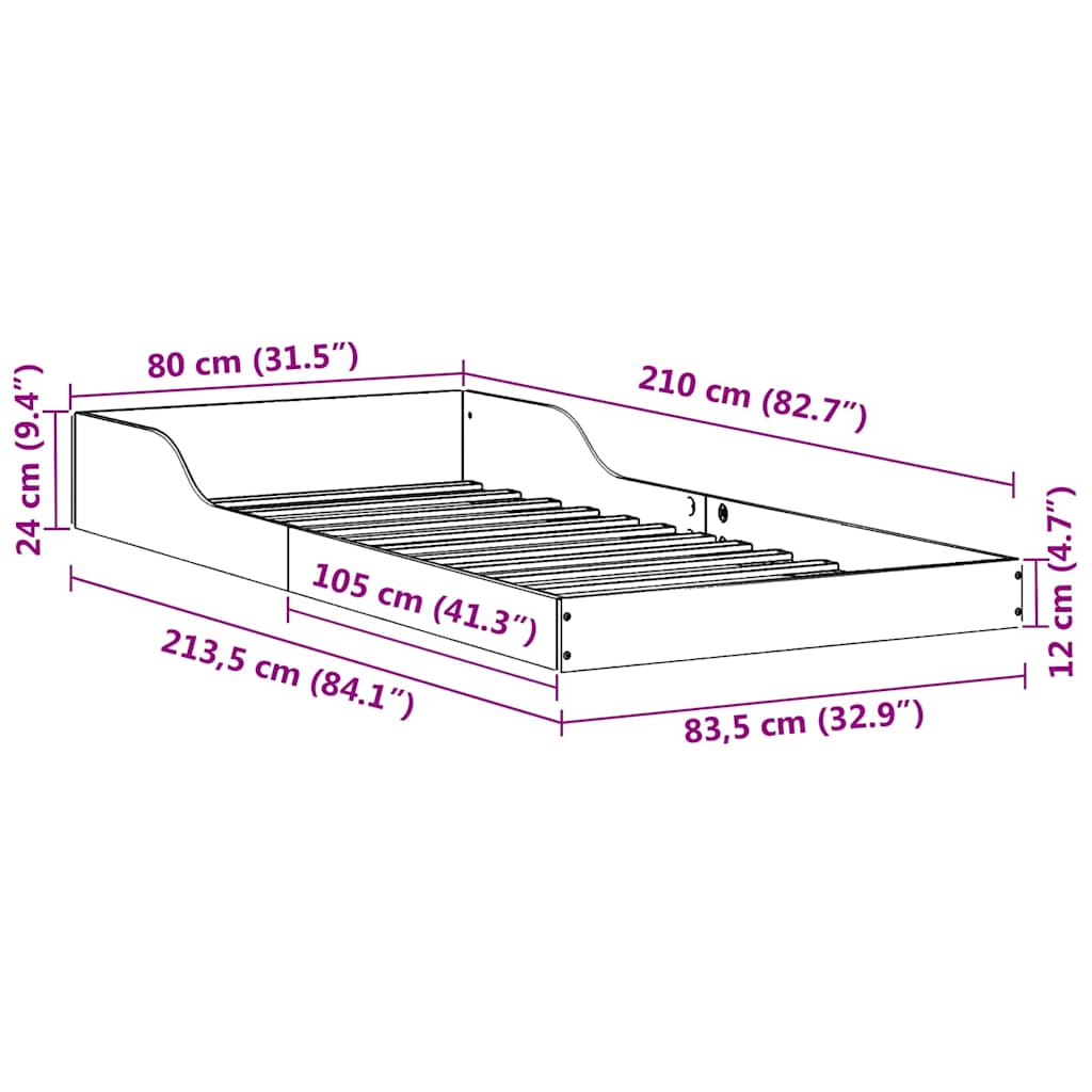 Bettgestell Wachsbraun 80 x 210 cm Massivholz Kiefer